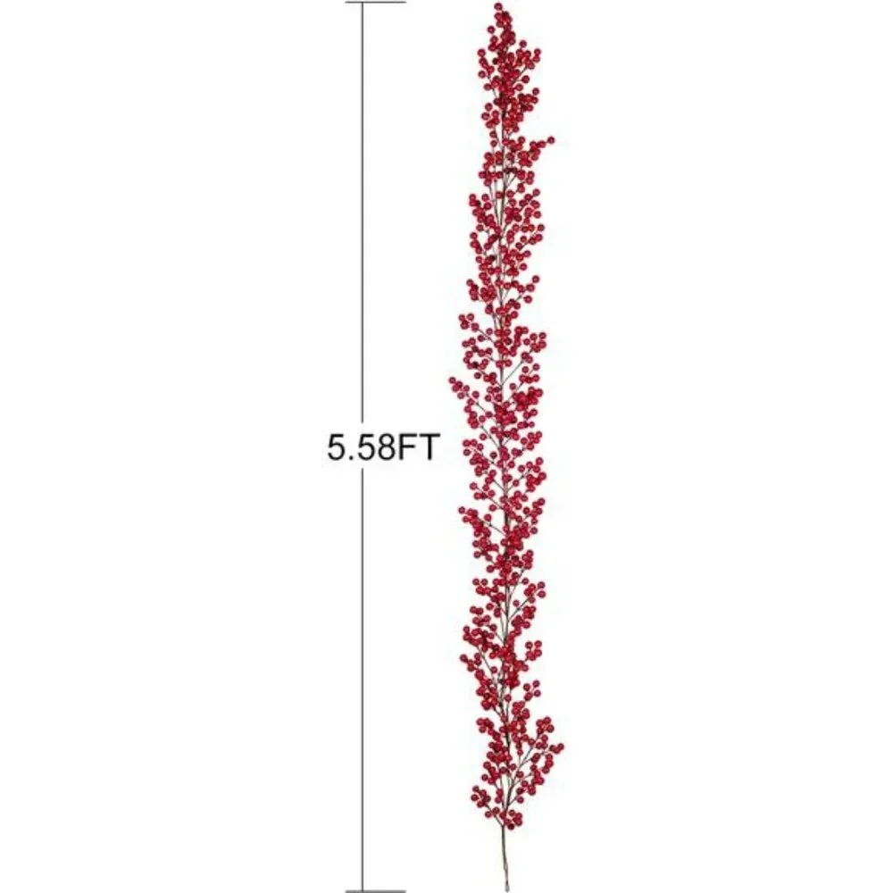 5.58FT Red Berry Christmas Garland, Artificial Berry Garland for Indoor Outdoor